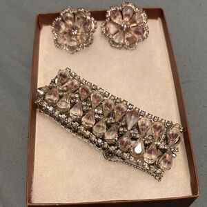 Vintage Bracelet and Clip On Earrings, Rhinestone